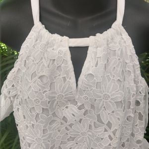 🌴NWT INC Cold Shoulder White Eyelet Top sz Med🧜